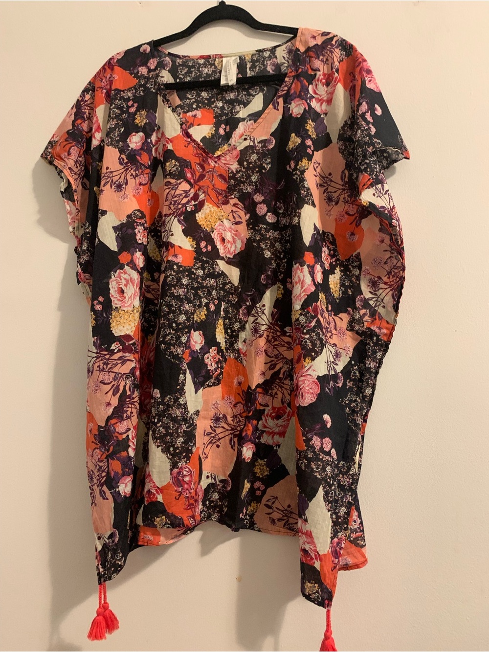 Seafolly Floral Patchwork V-Neck Tunic in Black, Coral and Pink